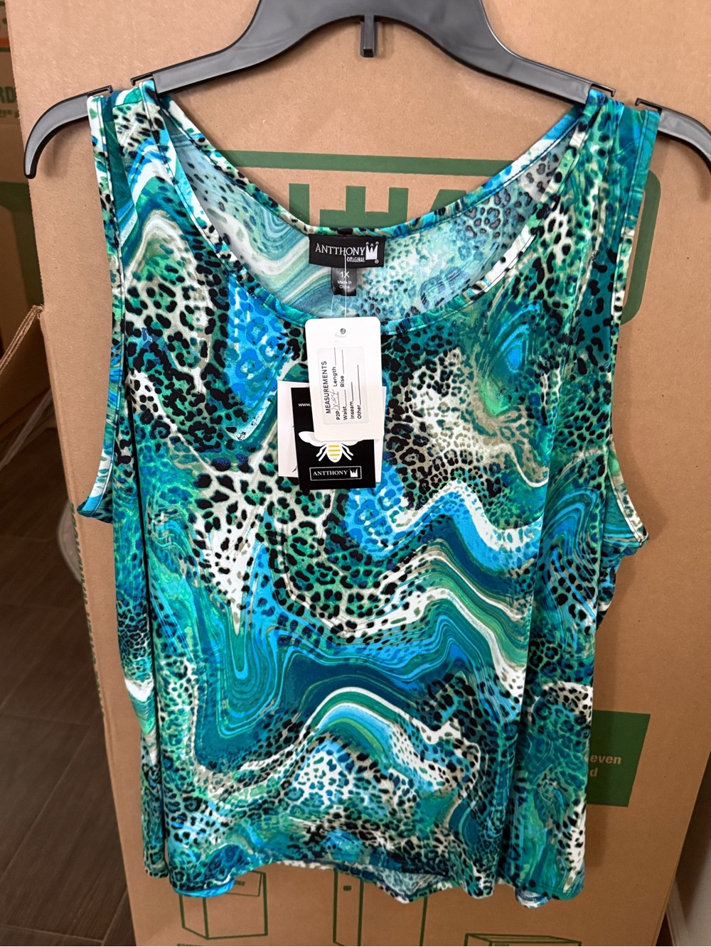 Antthony Teal & Turquoise Printed Sleeveless Top